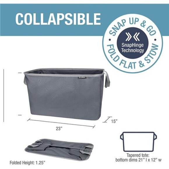 Collapsible Fabric Laundry Basket with Carry Handles, Charcoal/Grey, 2 Pack - Picture 2 of 6